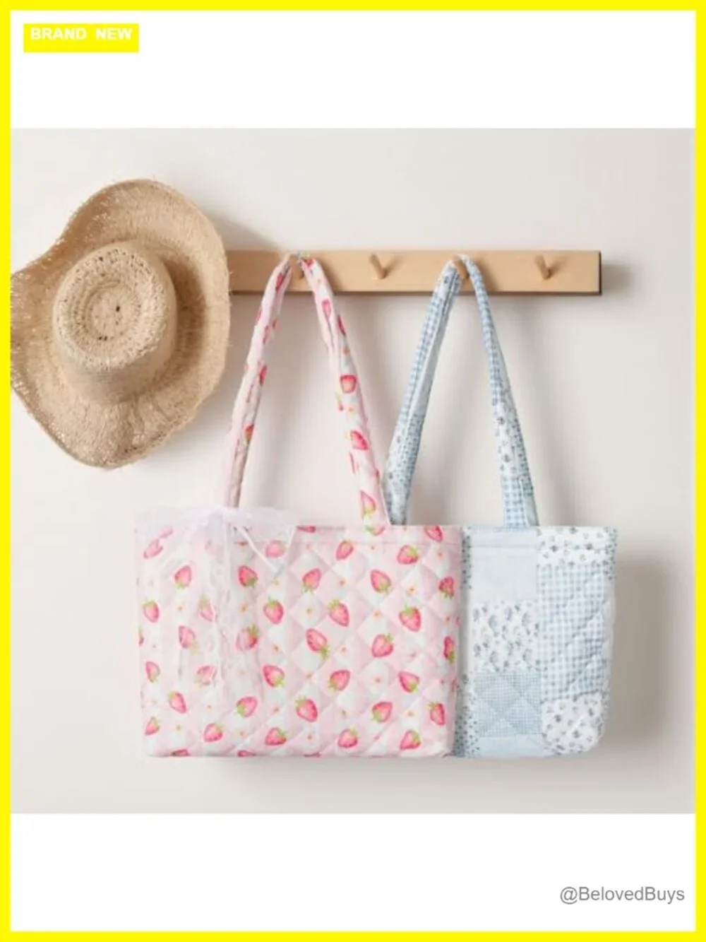 Quilted Cotton Floral Tote Bag, Lightweight Shoulder Purse for Work Travel